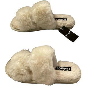 Women’s Slippers Size 7 Hurley Carol Cream Faux Fur 2 Straps Slides